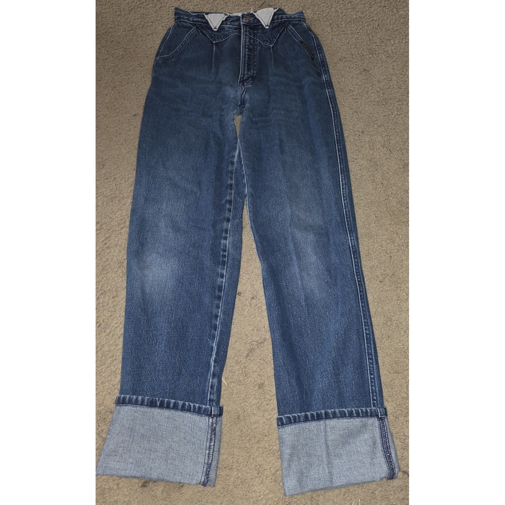 VTG Rocky Mountain High Rise‎ Pleated Women 28/7  Blue Jeans Cuffed